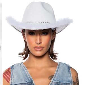 FEATHER TRIM COWBOY HAT - O/S